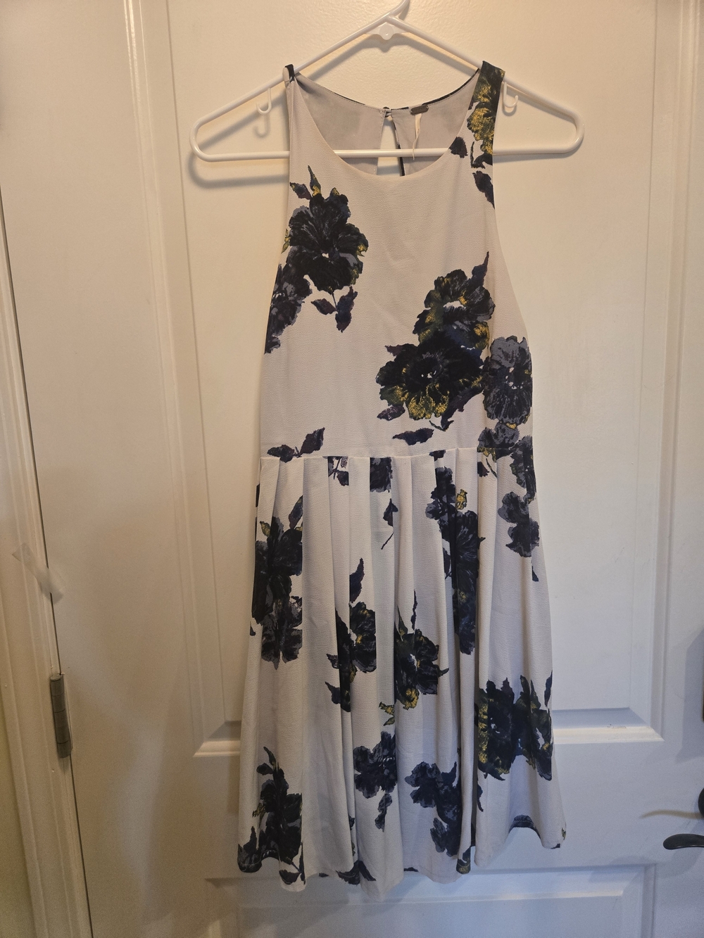Free People White Dress with Navy Floral Design